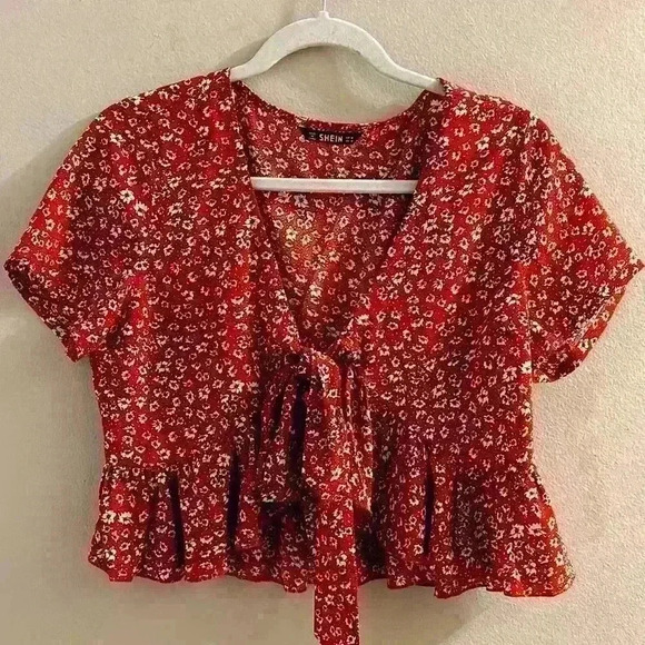 SHEIN Tops - NWOT Women SHEIN Tie Front Print Blouse